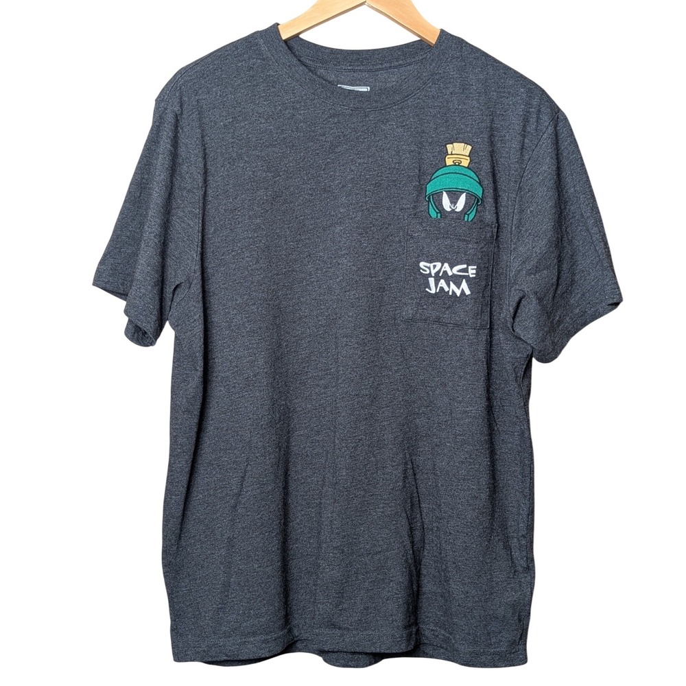 Tailgate Space Jam Marvin Martian Shirt Men Large Gray Pocket Tee Embroidered L